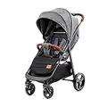 Kinderkraft GRANDE PLUS Stroller pushchair for toddlers from Birth to 22 kg, Extra-large hood, Lie-flat position, Folding with one hand, Shock absorption on all wheels, Gray