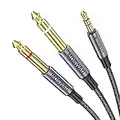 MOSWAG 6FT 3.5 mm 1/8 "TRS a 2 x 6.35 mm 1/4" TS Cable mono Y Cable divisor de 1 m Compatible con computadora portátil, reproductor de CD,amplificador de potencia,mezclador,sistemas estéreo domésticos