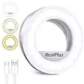 RealPlus Selfie Luce ad Anello, Selfie Ring Light a Clip con 40 LED e 3 Modalità di Illuminazione, Luce per Selfie Dimmerabile per Telefono, Tablet, Laptop, Riunione con Zoom, Trucco, Vlog, TikTok