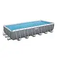 Bestway Power Steel 24' x 12' x 52" Rectangular Metal Frame Above Ground Swimming Pool Set with 1500 GPH Sand Filter Pump, Ladder, and Pool Cover