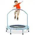 38'' Mini Trampolino per Bambini Pieghevole per Fitness con Manico in Schiuma e Copertura Imbottita di Sicurezza, Trampolino Elastico per Rimbalzo per Interni ed Esterni per Ragazzi (Azzurro)