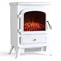 VonHaus Electric Stove Heater 1850W – Electric Fireplace – Indoor Log/Wood Burner Effect, Freestanding Fire, Portable, LED Flame, 2 Heat Settings, Adjustable Thermostat, White – L41 x W27 x H54cm