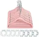 ilauke 20 Pack Kids Velvety Hangers, Children’s Clothes Hangers, Ultra Thin Space Saving Non-Slip Baby Velvet Hangers + 8 Pcs Baby Clothing Dividers + 10 Finger Clips (Pink)