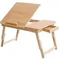 BAKAJI Tavolino Vassoio Colazione da Letto in bamboo, Con gambe pieghevoli e telescopiche ideale per Divano Porta Notebook Pc (60 x 40 x 25 cm (telescopico)