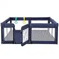 Parque infantil para bebé, bolígrafos grandes para bebés y niños pequeños, parque infantil con puerta, patio con puerta, área de juego para valla de bebé, bolígrafo de juego para niños (azul marino)