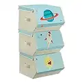 SONGMICS Boîte à Jouets Enfants, Lot de 3, Coffre de Rangement, Bac, Panier, Empilables, Pliables, avec Poignées, Couvercle Magnétique, Chambre d'enfant, Salle de Jeux, Thème Espace, Bleu RLB700Q01