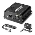 Aokeo 1-Channel 48V Phantom Power Supply with Adapter, Bonus+XLR 3 Pin Microphone Cable for Any Condenser Microphone Music Recording Equipment