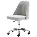 Home Office Desk Chair, Vanity Chair, Modern Adjustable Low Back Rolling Chair, Twill Upholstered Cute Office Chair, Desk Chairs with Wheels for Bedroom, Classroom, Vanity Room (Light Grey)