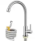 Cold Water Faucet Only,Brushed Nickel Stainless Steel Single Handle Single Hole Faucet High Arc Cold Water Sink Faucet for Kitchen,Outdoor, Garden and Bar.(Free Cold Water Supply Lines)