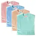 JuxYes Pack of 4 Waterproof Adult Bibs with Crumb Catcher - Washable Eating Care Bibs Reusable Terry Clothing Protectors Bibs for Elderly Seniors