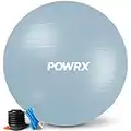 POWRX Pelota de Ejercicio 55-95 cm - Balón Ideal para Gimnasia, Yoga y Pilates - Anti-explosión con hinchador Incluido - Tamaño y Color a Elegir + PDF Workout (Azul Claro, 75 cm)