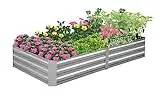 BUTUNITA Cama de jardín elevada galvanizada de metal para exteriores, para jardinería, verduras, flores, jardín, cama elevada grande, 8 x 4 x 1 pie, plata galvanizada