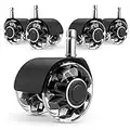 Office Chair Caster Wheels (Set of 5),Heavy-Duty Chair Wheels Support 2200lbs,Mute Rubber Chair Casters for Hardwood Floors and Carpet,2 Inch Universal Fit(Black)