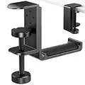 APPHOME Foldable Headphone Stand Hanger Holder, Space-Saving Aluminum Soundbar Stand with Universal Fit for Gaming PC Accessories, Under Desk Clamp Hook Mount, Black