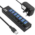 Powered USB Hub 3.0, atolla 7-Port USB Data Hub Splitter and One Smart Charging Port, USB Extension Hub with Individual On/Off Switches and 5V/4A Power Adapter