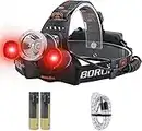 BORUiT RJ-3000 LED Head Torch with Red Light,Super Bright 5000 Lumens USB Rechargeable White Red Light Headlamp Headlight,3 Mode Head Lamp Work Light for Kids and Adults Running Camping Hiking