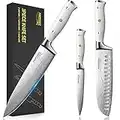 Professional Chef Knife Set German Carbon Stainless Steel Kitchen Knives, 3PCS Ultra Sharp Japanese White Knives Set for Kitchen with Ergonomic Handle for Home or Restaurant