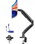 HUANUO Single Monitor Mount Stand - Long Single Arm Gas Spring Monitor Desk Mount for 22 to 35 Inch Computer Screens Height Adjustable VESA Bracket with Clamp or Grommet Mounting Base - Holds 6.6 to 26.4 lbs