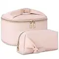 Dakuly Trousse de Toilette Femme Imperméable PU Trousse Maquillage Grande Capacité Sac à Cosmétiques Voyage Beauty Case 2 Pièces Rose