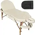 tectake 801039 Camilla para masajes Sawsan, Mesa Plegable para masajes, Cama portátil para tratamientos cosméticos y Tatuajes con Bolsa de Transporte (Beige)