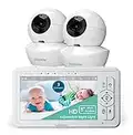 Babysense 5" HD Split-Screen Baby Monitor, Video Baby Monitor with Camera and Audio, Two HD Cameras with Remote PTZ, Night Light, 960ft Range, Two-Way Audio, 4X Zoom, Night Vision, 4000mAh Battery