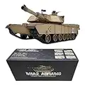 DAXX 1/16 RC Tank Char Militaire Jouet, 2.4Ghz Telecommandé avec Fonction Shot, Son et éclairage, Cadeau Parfait pour Adultes - de Combat Principal M1A2, Ocre Jaune, 62 x 23 20 cm