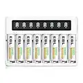 EBL LCD Chargeur de Piles Rapide- avec 8PCS AA 2800mAh Piles Rechargeables, Charge Rapide 5V/2A, avec Fonction de Décharge