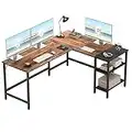 CubiCubi Bureau d'angle Gamer Gaming Informatique - 150 * 120 cm Table PC en Forme L avec 2 Etagères Rangements, Bureau d'Ordinateur pour Etude, Joux, Travail Style Industriel, Marron Rustique