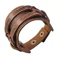 Merdia Mens Sturdy Punk Leather Cuff Bracelet Adjustable Wristband Vintage Style 30g Brown