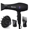 Basuwell Sèche Cheveux Professionnel 2100W, Salon Sèche-Cheveux avec Diffuseur,Peigne et Buse, Puissant AC Moteur (Noir)