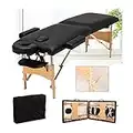 Massage Table Massage Bed Portable 2 Section Folding Couch Bed Lightweight Adjustable for Height Beauty Salon Tattoo Therapy, 230kgs/500lbs Max Weight Capacity, Wooden Frame -Black