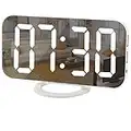 SZELAM Digital Clock Large Display, LED Electric Alarm Clocks Mirror Surface for Makeup with Diming Mode, 3 Levels Brightness, Dual USB Ports Modern Decoration for Home Bedroom Decor-White