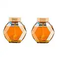 2 Pieces of Crystal Shaped Glass Honey Jar, Wooden Lid With Dipper, Glass Honey Dispenser 380ml, Suitable for Storage Container in Home Kitchen