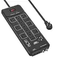 CRST 12-Outlet Surge Protector Power Strip 4050Joules, with USB(3.1A) Ethernet, Cable,Telephone and TV Coaxial Protection, Flat Plug 9-FT Long Cord (Black)