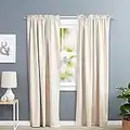 Amazon Basics - Cortinas opacas con aislamiento térmico y alzapaños, 1 unidad, 135 x 244 cm, beige