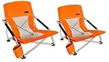 Nice C Beach Chair, Beach Chairs for Adults, Chaise de Plage, Low Reclining Festival Chair, with Cup Holder & Carry Bag Compact & Heavy Duty Outdoor, BBQ, Travel (Set of 2 Orange)