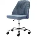 edx Home Office Desk Chair, Modern Adjustable Low Back Rolling Chair Twill Fabric Upholstered Chair Armless Cute Chair with Wheels for Bedroom, Classroom, and Vanity Room (Blue)