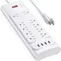 Power Strip, Bototek Surge Protector with 10 AC Outlets and 4 USB Ports,1875W/15A, 2100 Joules, 6 Feet Long Extension Cord for Home, Office, Dorm Essentials, 2100 Joules, ETL Listed-White