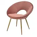 Baroni Home Poltrona Imbottita Circolare in Velluto con Gambe in Ferro Dorato. Poltrona da Ufficio o da Pranzo Super Confortevole e Seduta Ergonomica Rosa Cipria 55x58x78 Cm