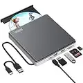 BUNUD Externes CD DVD Laufwerk USB 3.0 Type-C DVD Laufwerk Extern mit USB & SD/TF, Optical CD-ROM Brenner Laufwerk für Laptop Windows 11 10 Mac MacBook Air Pro Apple iMac PC