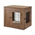 Unipaws Small Dog Crate Furniture End Table, Pet Crate with Lockable Double Doors, Small Dog House with Cushion