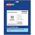 Avery Waterproof Rectangle Labels with Sure Feed, 2" x 4", 50 White Labels (36564)