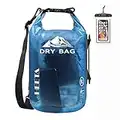 HEETA Waterproof Dry Bag for Women Men, Roll Top Lightweight Dry Storage Bag Backpack with Phone Case for Travel, Swimming, Boating, Kayaking, Camping and Beach, Transparent Blue 5L