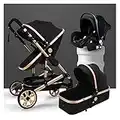 Folding Baby Stroller Pushchair 3 in 1 Carseat and Strollers Combo Foldable Carriage Luxury Pushchair Stroller Shock Absorption Springs High View Pram (Color : Black)