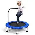 Ø101cm Faltbares Kinder Trampolin, Indoor Outdoor Mini Fitness Trampolin für Kinder mit Verstellbarem Handlauf und Gepolsterter Sicherheitshülle, Bis 100KG