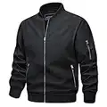 TACVASEN Herren Bomberjacke Fliegerjacke Übergangsjacke Leicht Pilotenjacke Bomber Jacke Windjacke Herbstjacke für Männer, Schwarz, L