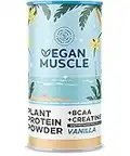 Proteína Vegana Vegan Muscle - Sabor Vainilla - Vegan Proteina vegetal de Guisante, Arroz y semillas Germinadas de Cañamo, Girasol. Enriquecido con BCAA y Creatina - 600gr proteinas para masa muscular