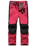 Anteef Kids Boys Girls Snow Pants Waterproof Fleece Lined Hiking Ski Snow Pants,Windproof Elastic Waist Warm Insulated Pants Red