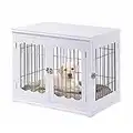 Unipaws Furniture Style Dog Crate with Double Door,Wooden Dog Kennels End Table, Wire Dog Crates House with Pet Bed