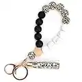 Silicone Keychain Bracelet Key Ring Car Key Chain Elastic Beaded Bangle Wristlet Leather Tassel Card Holder Women Girl